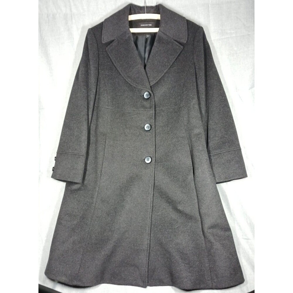 Jones New York Overcoat Women's Long Dark Gray Wool Blend Size 14W